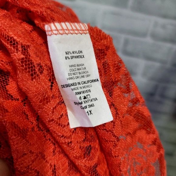Haptics by Holly Harper Plus Size 1X Neon Coral Lace Cover Up Cardigan Popover - Picture 8 of 8